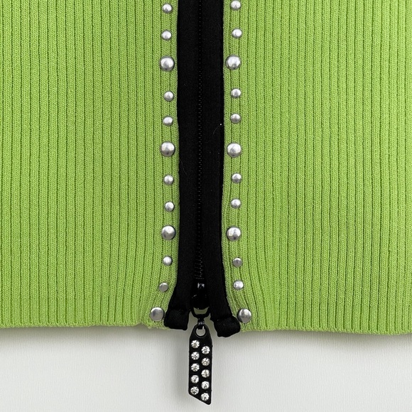 Fontana Knit Sequined Sweater Front Zip Sleeveless Stretch Textured Ribbed - Picture 6 of 9